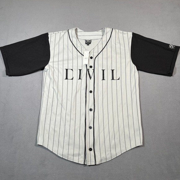 Civil Regime 08 Baseball Jersey Mens Large Gray Black Striped Shirt - Picture 2 of 8
